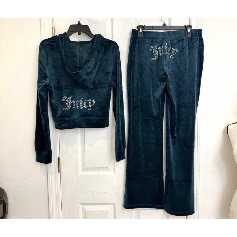 NWT JUICY COUTURE Size XL Velour Bling Tracksuits Set Rare Sea Blue